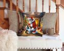 Sheltie and Santa Claus Throw Pillow Machine Washable, Indoor Outdoor Decorative Pillow for Couch, Bed or Patio, 14Hx14W