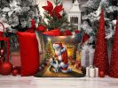 Sheltie and Santa Claus Throw Pillow Machine Washable, Indoor Outdoor Decorative Pillow for Couch, Bed or Patio, 14Hx14W