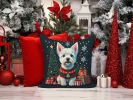 Westie Christmas Throw Pillow Machine Washable, Indoor Outdoor Decorative Pillow for Couch, Bed or Patio, 14Hx14W