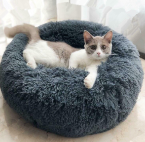 Dog Beds For Small Dogs Round Plush Cat Litter Kennel Pet Nest Mat Puppy Beds (Option: Gray-80cm)