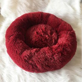 Dog Beds For Small Dogs Round Plush Cat Litter Kennel Pet Nest Mat Puppy Beds (Option: Good Red-80cm)