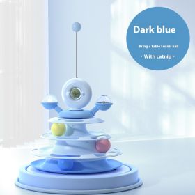 4 Levels Cat Toy Tower Turntable Roller Balls Toys Interactive Intelligence Pets Toys Training Track Puzzle Funny Games Accessories Pet Products (Option: Deep Sea Blue Table Tennis-Box Packaging)