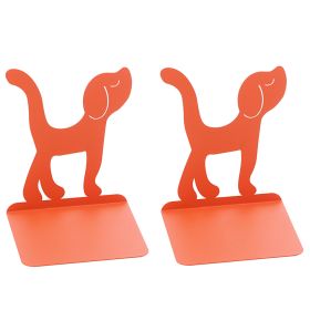 1 Pair Metal Bookends, Dog Design Book Stand, Bookshelf, Book Stopper (Color: Orange)