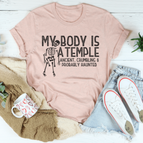 My Body Is A Temple Halloween T-Shirt (Color: Heather Prism Peach, size: M)