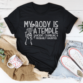 My Body Is A Temple Halloween T-Shirt (Color: Black Heather, size: M)