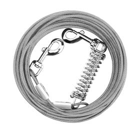 Dog Tie Out Cable Long Dog Leash Chew Proof Lead Dog Chain with Durable Spring 360° Rotatable Clips PVC Case for Outside Yard Caming (Color: Grey, size: 15m)