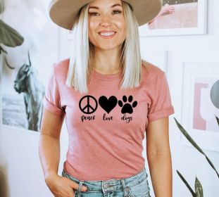 Dog Lover T-Shirt, Dog Moms T Shirt, Fur Mama Shirt, Peace Love Dogs Shirt, Valentine Tshirt, Pet Owner Gift, Women Graphic Tees (size: 2XL)