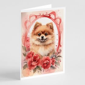 Pomeranian Valentine Roses Greeting Cards Pack of 8 Blank Cards with Envelopes Whimsical A7 Size 5x7 Blank Note Cards (Default: Default)