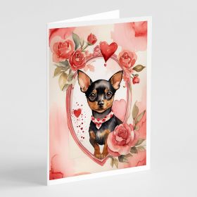 Miniature Pinscher Valentine Roses Greeting Cards Pack of 8 Blank Cards with Envelopes Whimsical A7 Size 5x7 Blank Note Cards (Default: Default)