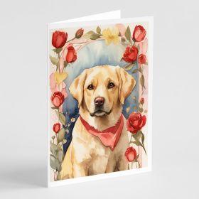 Yellow Labrador Retriever Valentine Roses Greeting Cards Pack of 8 Blank Cards with Envelopes Whimsical A7 Size 5x7 Blank Note Cards (Default: Default)