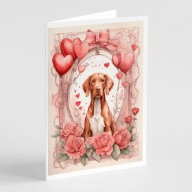 Vizsla Valentine Roses Greeting Cards Pack of 8 Blank Cards with Envelopes Whimsical A7 Size 5x7 Blank Note Cards (Default: Default)