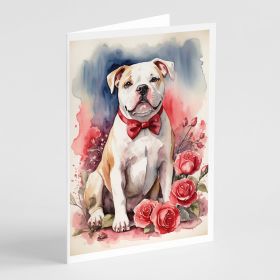 American Bulldog Valentine Roses Greeting Cards Pack of 8 Blank Cards with Envelopes Whimsical A7 Size 5x7 Blank Note Cards (Default: Default)