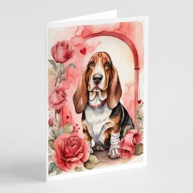 Basset Hound Valentine Roses Greeting Cards Pack of 8 Blank Cards with Envelopes Whimsical A7 Size 5x7 Blank Note Cards (Default: Default)