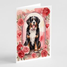 Bernese Mountain Dog Valentine Roses Greeting Cards Pack of 8 Blank Cards with Envelopes Whimsical A7 Size 5x7 Blank Note Cards (Default: Default)