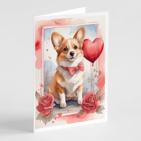 Corgi Valentine Roses Greeting Cards Pack of 8 Blank Cards with Envelopes Whimsical A7 Size 5x7 Blank Note Cards (Default: Default)