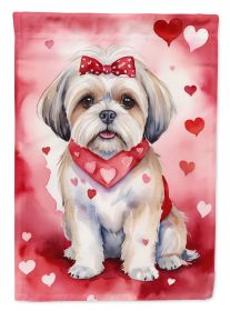 Lhasa Apso My Valentine House Flag Large Porch Sleeve Pole Decorative Outside Yard Banner Artwork Wall Hanging, Polyester, House Size, Multicolor (Default: Default)