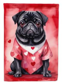 Pug My Valentine House Flag Large Porch Sleeve Pole Decorative Outside Yard Banner Artwork Wall Hanging, Polyester, House Size, Multicolor (Default: Default)