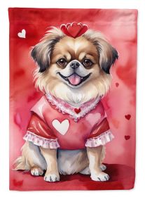 Tibetan Spaniel My Valentine House Flag Large Porch Sleeve Pole Decorative Outside Yard Banner Artwork Wall Hanging, Polyester, House Size, Multicolor (Default: Default)