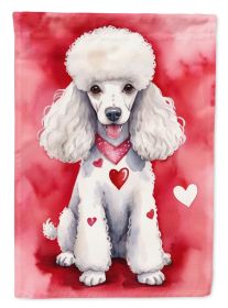 White Poodle My Valentine House Flag Large Porch Sleeve Pole Decorative Outside Yard Banner Artwork Wall Hanging, Polyester, House Size, Multicolor (Default: Default)