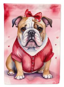 English Bulldog My Valentine House Flag Large Porch Sleeve Pole Decorative Outside Yard Banner Artwork Wall Hanging, Polyester, House Size, Multicolor (Default: Default)