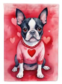 Boston Terrier My Valentine House Flag Large Porch Sleeve Pole Decorative Outside Yard Banner Artwork Wall Hanging, Polyester, House Size, Multicolor (Default: Default)