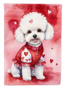 Bichon Frise My Valentine House Flag Large Porch Sleeve Pole Decorative Outside Yard Banner Artwork Wall Hanging, Polyester, House Size, Multicolor (Default: Default)