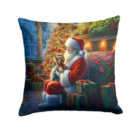 Yorkshire Terrier Yorkie and Santa Claus Throw Pillow Machine Washable, Indoor Outdoor Decorative Pillow for Couch, Bed or Patio, 14Hx14W (Default: Default)