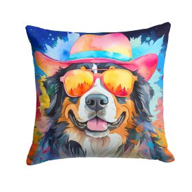 Bernese Mountain Dog Hippie Dawg Throw Pillow Machine Washable, Indoor Outdoor Decorative Pillow for Couch, Bed or Patio, 14Hx14W (Default: Default)