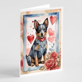 Australian Cattle Dog Valentine Roses Greeting Cards Pack of 8 Blank Cards with Envelopes Whimsical A7 Size 5x7 Blank Note Cards (Default: Default)