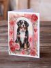 Bernese Mountain Dog Valentine Roses Greeting Cards Pack of 8 Blank Cards with Envelopes Whimsical A7 Size 5x7 Blank Note Cards